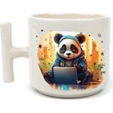 Mor Mürekkep Sad Üzgün Panda - Meslek: Yazılımcı Beyaz Kulplu T Meslek Hediyesi Bardak Kupa Fincan Mug - 158 Adet