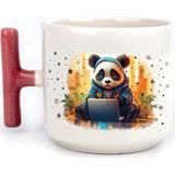 Mor Mürekkep Sad Üzgün Panda - Meslek: Yazılımcı Kırmızı Kulplu T Meslek Hediyesi Bardak Kupa Fincan Mug - 155 Adet