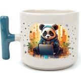 Mor Mürekkep Sad Üzgün Panda - Meslek: Yazılımcı Mavi Kulplu T Meslek Hediyesi Bardak Kupa Fincan Mug - 156 Adet