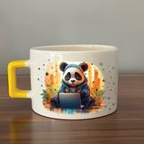 Mor Mürekkep Sad Üzgün Panda - Meslek: Yazılımcı Sarı Kulplu Kare Meslek Hediyesi Bardak Kupa Fincan Mug - 162 Adet