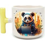 Mor Mürekkep Sad Üzgün Panda - Meslek: Yazılımcı Sarı Kulplu T Meslek Hediyesi Bardak Kupa Fincan Mug - 160 Adet