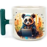 Mor Mürekkep Sad Üzgün Panda - Meslek: Yazılımcı Yeşil Kulplu T Meslek Hediyesi Bardak Kupa Fincan Mug - 157 Adet