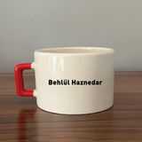 Mor Mürekkep Seçtiğin Isim&logo Tasarım Kırmızı Kulplu Seramik C Fincan - Açık Gri - Beyaz - 200 ml