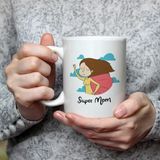 Mor Mürekkep Süper Mom Pelerin Baskılı Beyaz Kupa - Açık Gri - Beyaz - 200 ml