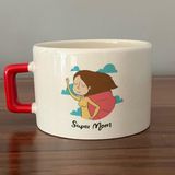 Mor Mürekkep Süper Mom Pelerin Baskılı Kırmızı Kulplu C Fincan - Açık Gri - Beyaz - 200 ml