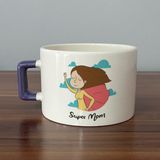 Mor Mürekkep Süper Mom Pelerin Baskılı Mor Kulplu C Fincan - Açık Gri - Beyaz - 200 ml