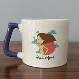 Mor Mürekkep Süper Mom Pelerin Baskılı Mor Kulplu D Kupa - Açık Gri - Beyaz - 200 ml