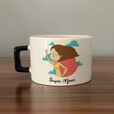 Mor Mürekkep Süper Mom Pelerin Baskılı Siyah Kulplu C Fincan - Açık Gri - Beyaz - 200 ml
