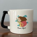 Mor Mürekkep Süper Mom Pelerin Baskılı Siyah Kulplu D Kupa - Açık Gri - Beyaz - 200 ml