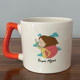 Mor Mürekkep Süper Mom Pelerin Baskılı Turuncu Kulplu D Kupa - Açık Gri - Beyaz - 200 ml