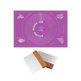 Mor Ölçülü Hamur Açma Matı 45 X 65 Cm Ve Paslanmaz Çelik Ahşap Saplı Hamur Kesici Kazıyıcı Spatula Çok Renkli