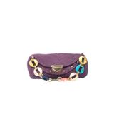 Mor Örgü Clutch Çanta, Renkli Zincir Detaylı, Altın Rengi Metal Aksesuarlı, Örgü Askı Kayışlı