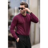 Mor Polo Yaka Çizgili Erkek Triko Kazak 7265 - S