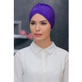 Mor Pratik Hazır Geçmeli Tesettür Bone Sandy Kumaş Taçlı Büzgülü 1208_22
