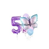 Mor Rakamli Kelebek Folyolu Balon Set, 5