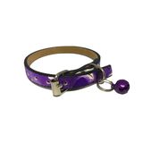 Mor Renk Floral Desenli Derili 1 Cm Metal Kilit Tokalı Zilli Kedi Tasması