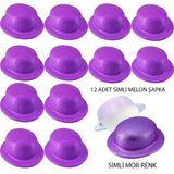 Mor Renk Simli Melon Yuvarlak Parti Şapkası 12 Adet P147539s5043