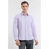 Mor Sert Yaka Uzun Kol Cepsiz Slim Fit Pamuklu Gömlek 1004255284