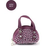 Mor SHK220 Süet Kumaş, Tek Bölmeli, Zincir Askılı,fermuarlı, Taşlı, Mini El ve Omuz Çantası