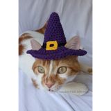 Mor Siyah Cadı Şapka Sarı Tokalı Örgü Kedi Köpek Şapkası Halloween Witch Pet Aksesuarları