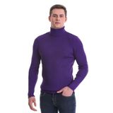 Mor Slim Fit Fitilli Balıkçı Yaka Yünlü Triko Kazak | M