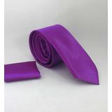 Mor Slim Fit (ince) Düz Renk Mendilli Saten Kravat - SS-20