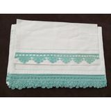 Mor Tırtıl El Işi Dantel Işlemeli Tek Kişilik Çarşaf Yastık Kılıfı Takımı Çeyizlik Hediyelik - Beyaz - Yeşil - 220 x 150 cm