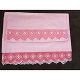 Mor Tırtıl El Işi Dantel Işlemeli Tek Kişilik Çarşaf Yastık Kılıfı Takımı Çeyizlik Hediyelik - Pembe - 220 x 150 cm