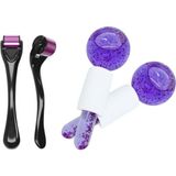 Mor Tonlarda 540 Iğneli Derma Roller ve Ice Globes Soğuk Masaj Topu Seti - Aquamarine