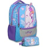 (Mor - Turkuaz) Kız Çocuk Magic Unicorn Baskılı Ilkokul Çantası ve Kalemlik Seti - SETUMT6015 - Çok Renkli