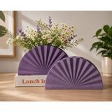 Mor Yelpaze Dekoratif Saksı | Modern Yarım Daire Çiçek Vazosu ve Ev Dekoru 20x10 cm | PLA 3D Baskı
