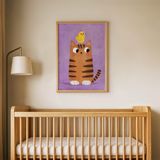 Mor Zeminli Kedi Çocuk Odası Duvar Posteri Çerçeveli Tablo Duvar Dekorasyonu - 21 x 30 - Ahşap Çerçeveli