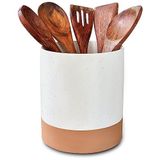 MORA CERAMICS HIT PAUSE Seramik Mutfak Gereçleri Tutucu - Tezgah için Ahşap Kaşık ve Spatula Güvesi, Modern Çiftlik Evi Ev Dekoru, Ocak Üstü ve Tezgah için Ekstra Büyük 18,5 cm Pişirme Düzenleyici - Ağır ve Sağlam - Vanilya
