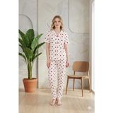 Mora Fit Milan Ekose Desenli Düğmeli Kadın Pijama Takımı - 6 Farklı Renk Seçeneği - Beyaz - Kırmızı