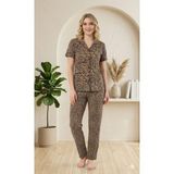 Mora Fit Milan Ekose Desenli Düğmeli Kadın Pijama Takımı - 6 Farklı Renk Seçeneği - Leopar - 2XL
