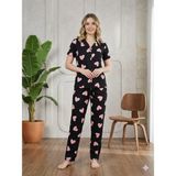 Mora Fit Milan Ekose Desenli Düğmeli Kadın Pijama Takımı - 6 Farklı Renk Seçeneği - Siyah - Pembe