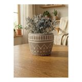 mora store Dekoratif Beton Saksı Kırmızı Bohem İskandinav Desenli 14,5x12 cm | Modern Ev Ofis Masa Üstü Saksı