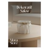 mora store Dekoratif Beyaz Beton Vazo El Yapımı Modern Minimal Tasarım Saksı Ev Ofis Masaüstü Dekor - 8cm*11cm