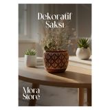 mora store Kahverengi Beton Saksı 13x12 cm - Bohem İskandinav Tarzı Modern El Yapımı Dekoratif Çiçek Saksısı