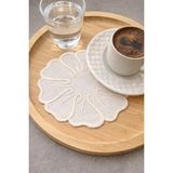 Mora Tekstil 6’lı Çiçek Nakışlı Sunum Peçetesi – Keten Kumaş Kahve Yanı & Davet Masası Parti Peçetesi - Ekru - 14 x 14 cm