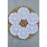 Mora Tekstil 6’lı Çiçek Nakışlı Sunum Peçetesi – Keten Kumaş Kahve Yanı & Davet Masası Parti Peçetesi - Lila - 14 x 14 cm