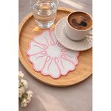 Mora Tekstil 6’lı Çiçek Nakışlı Sunum Peçetesi – Keten Kumaş Kahve Yanı & Davet Masası Parti Peçetesi - Pembe - 14 x 14 cm