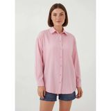 Morado Se siente Perfecto Kadın Oversize Çizgili Viskon Pembe Gömlek - 36