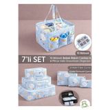 MorBebe 7li Set I 6'lı Set Desenli Bavul Valiz Içi Çok Amaçlı Organizer I Taşınabilir Bakım Çantası 2 li Set
