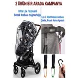 MorBebe MorPort Lüx Fermuarlı Bebek Arabası Yağmurluğu ve 2 Adet Bebek Arabası Kanca 2 Ürün Bir Arada