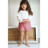 Morbella Kız Çocuk Ikili Takım - Fırfırlı Beyaz Bluz & Kırmızı Desenli Şort - 7 - 8 Yaş