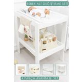 mordesign Bebek; 4'lü Avantajlı Set, Bebek Alt Değiştirme Masası, Pedi, Bağlamalı/sepet Organizer, Beyaz