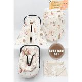 mordesign Çift Taraflı Ortopedik Puset Minderi, Örtü, Çarşaf, Bebek Pikesi, Emzirme Önlüğü, 5' Li Set, Animal - 0 - 13 kg - Krem Rengi