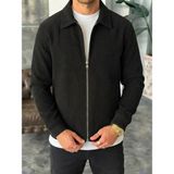 More Black Fitilli Kadife Fermuarlı Ceket - 2XL - Siyah