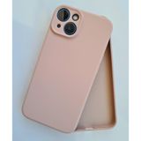 More Gsm iPhone 13 & 14 ile Uyumlu Kamera Korumalı Lansman içi Kadife Soft Esnek Yapıya Sahip Darbeye Dayanıklı Sıvı Silikon Kılıf (Kum Pembe)